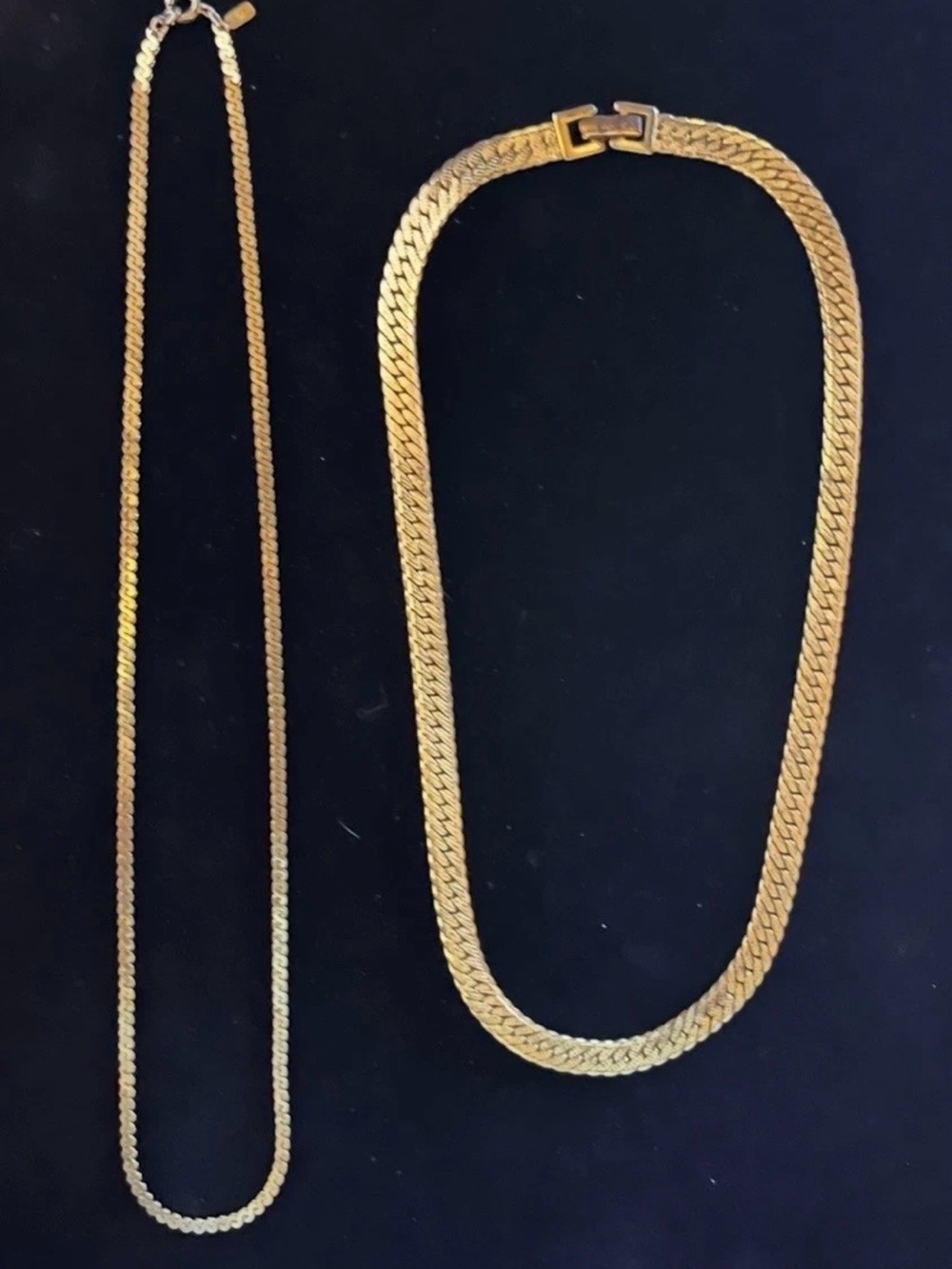 Vintage Monet Gold Chain Necklace Set - Flat Curb & Dainty Link Chains